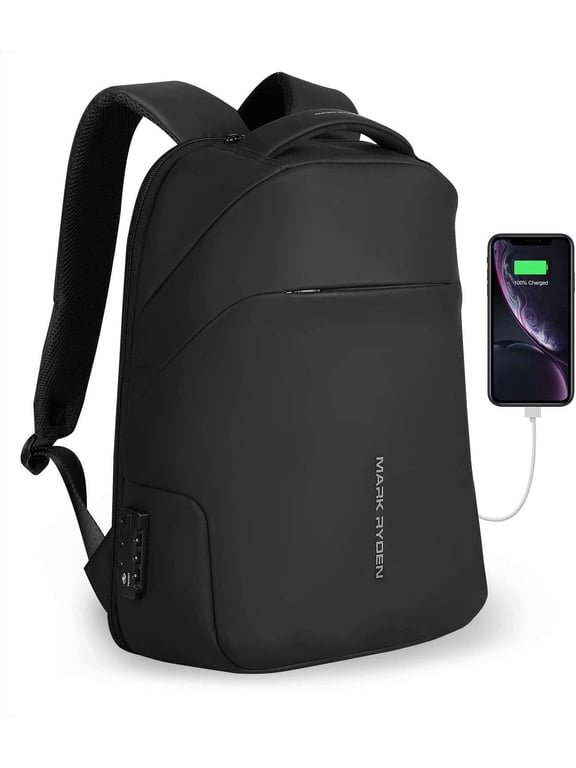 Anti Theft Waterproof Backpack With Raincoat Black 15.6 Inch Laptop Bag