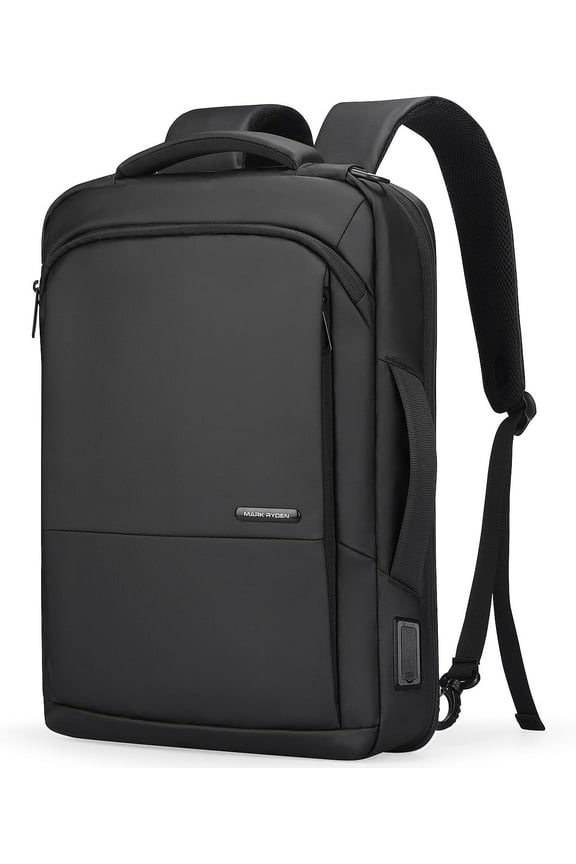 Slim Black Backpack with USB, Waterproof Business Laptop Bag 15.6 Inch Lightweight