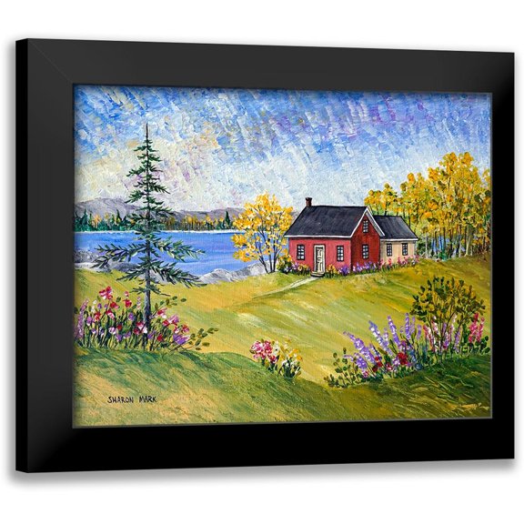 Mark, Sharon 14x12 Black Modern Framed Museum Art Print Titled - Red Cottage at the Lake