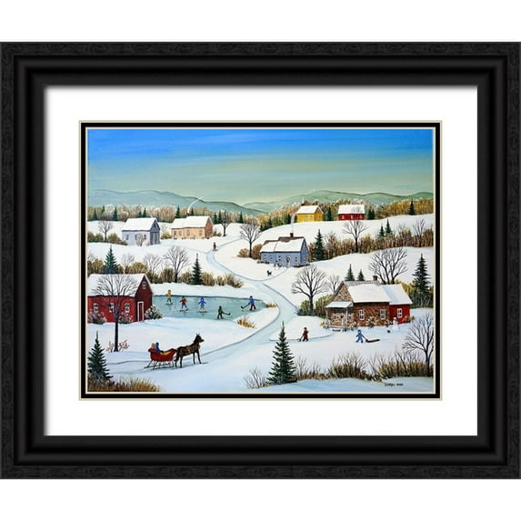 Mark, Sharon 14x12 Black Ornate Wood Framed with Double Matting Museum Art Print Titled - Little Country Village