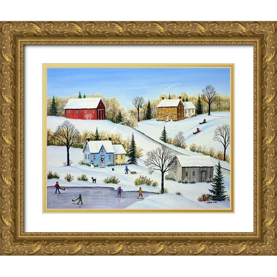 Mark, Sharon 24x19 Gold Ornate Wood Framed with Double Matting Museum Art Print Titled - Fun Times in Winter