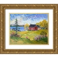 thumbnail image 1 of Mark, Sharon 24x20 Gold Ornate Wood Framed with Double Matting Museum Art Print Titled - Red Cottage at the Lake, 1 of 4