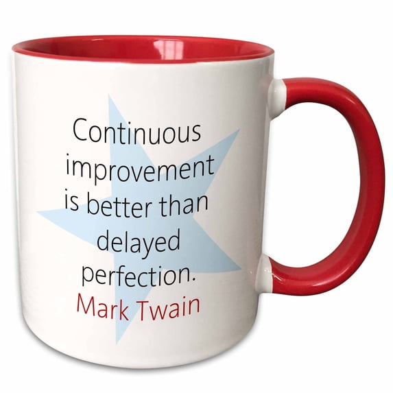 3drose, Mark Twain Quotes - Continuous Improvement Is, 15oz Two-tone Red Mug
