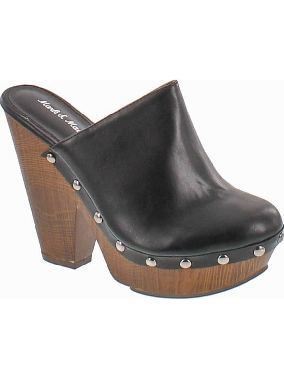 Mark and Maddux ANTONIO-06 Wood Effect Platform Women's Clogs in Black