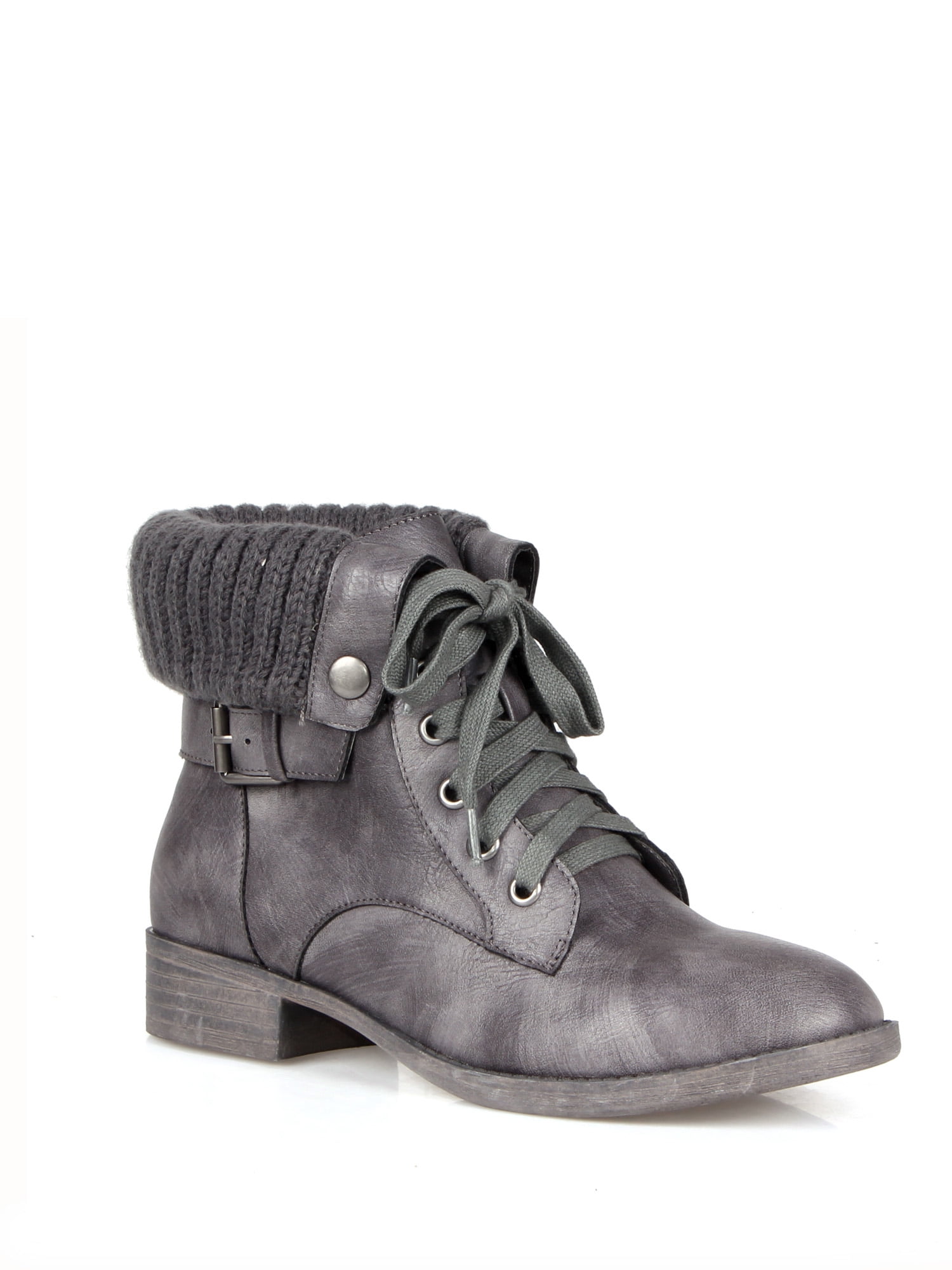 Mark Maddux Women's Grey Combat Boots with Sweater-Knit Fold