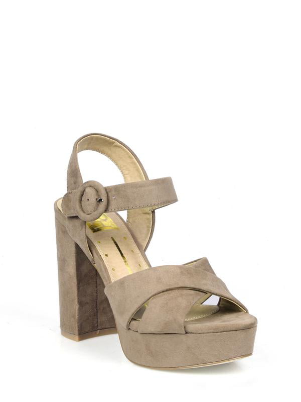 Mark and Maddux Women's Chunky Heel Sandals in Taupe - Walmart.com