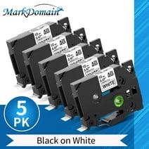 MarkDomain 5 Pack Label Tape Compatible for Brother P Touch TZe-231 White Laminated Black 0.47" x 8.0 ft (12 mm x 8 m)