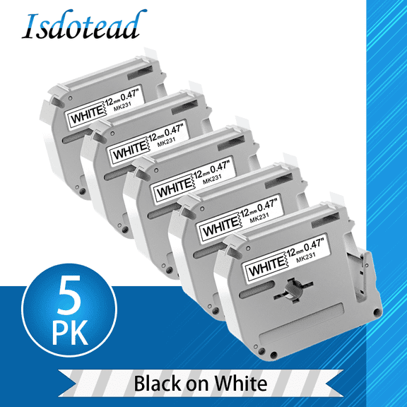 MarkDomain M-K231 Label Tape Replacement for Brother P-Touch M Tape 12mm 0.47 Inch ,Black on White, 5-Pack