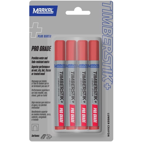 Markal 6061694 8 in. Timberstik Plus Lumber Crayon, Red - 4 Piece, Pack of 6