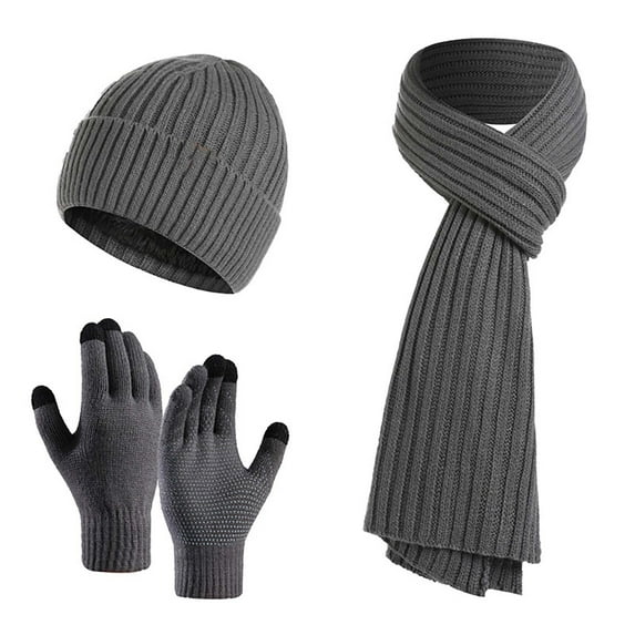 Polyester Anti-Slip Gloves Winter Knit Hat Scarf Gloves Set Acrylic 3pcs for Men and Women Cold Weather JASKFLY
