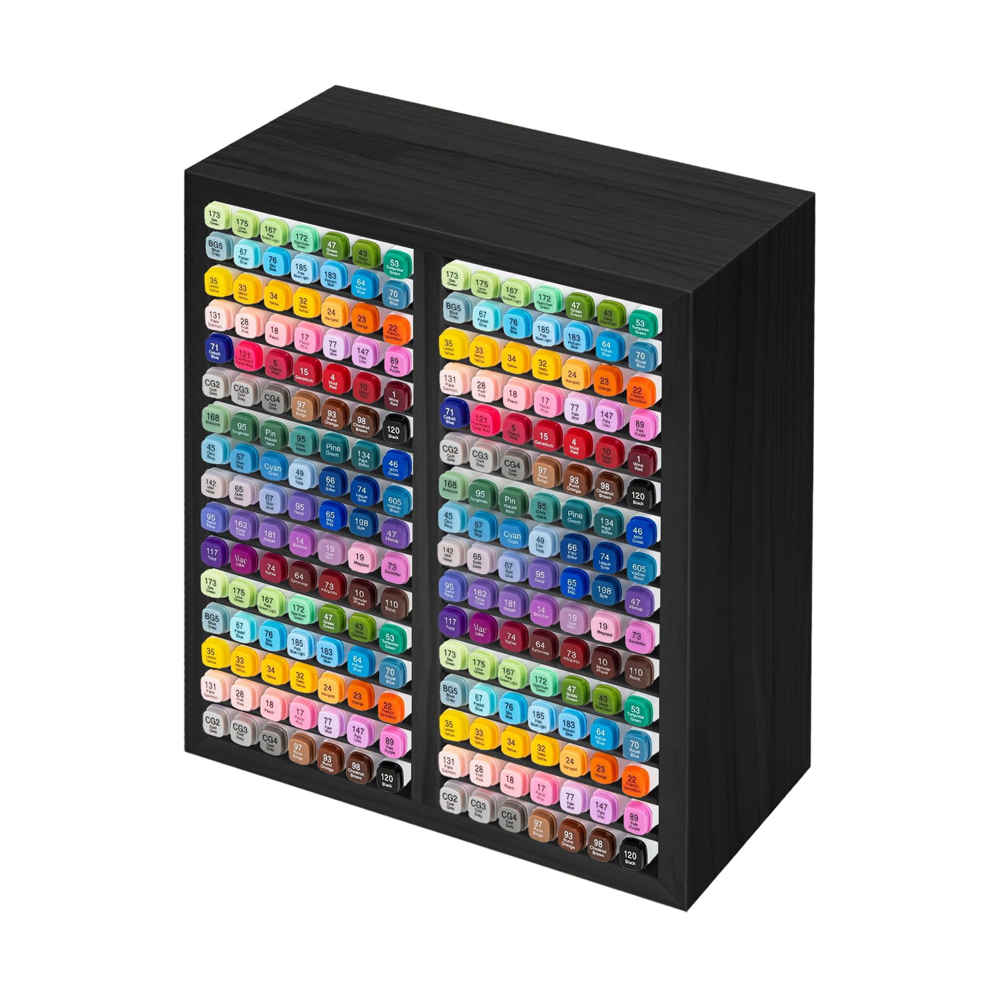 Marker Organizer For 224 Markers Wooden Holder With 32 Slots  Pens Pencils Art Supply Storage Desk Home Classroom Office Decor(black 15"x11"x5.2 ")