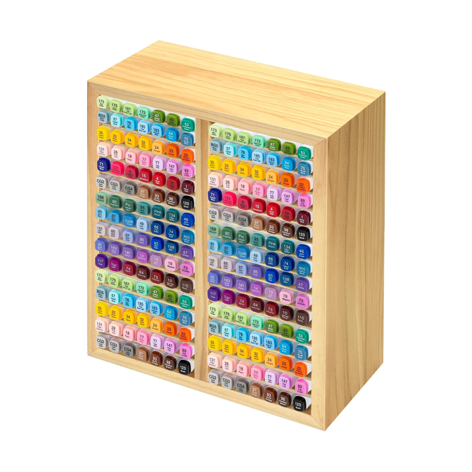 Marker Organizer For 224 Markers Wooden Holder With 32 Slots  Pens Pencils Art Supply Storage Desk Home Classroom Office Decor(natural 15"x11"x5.2 ")