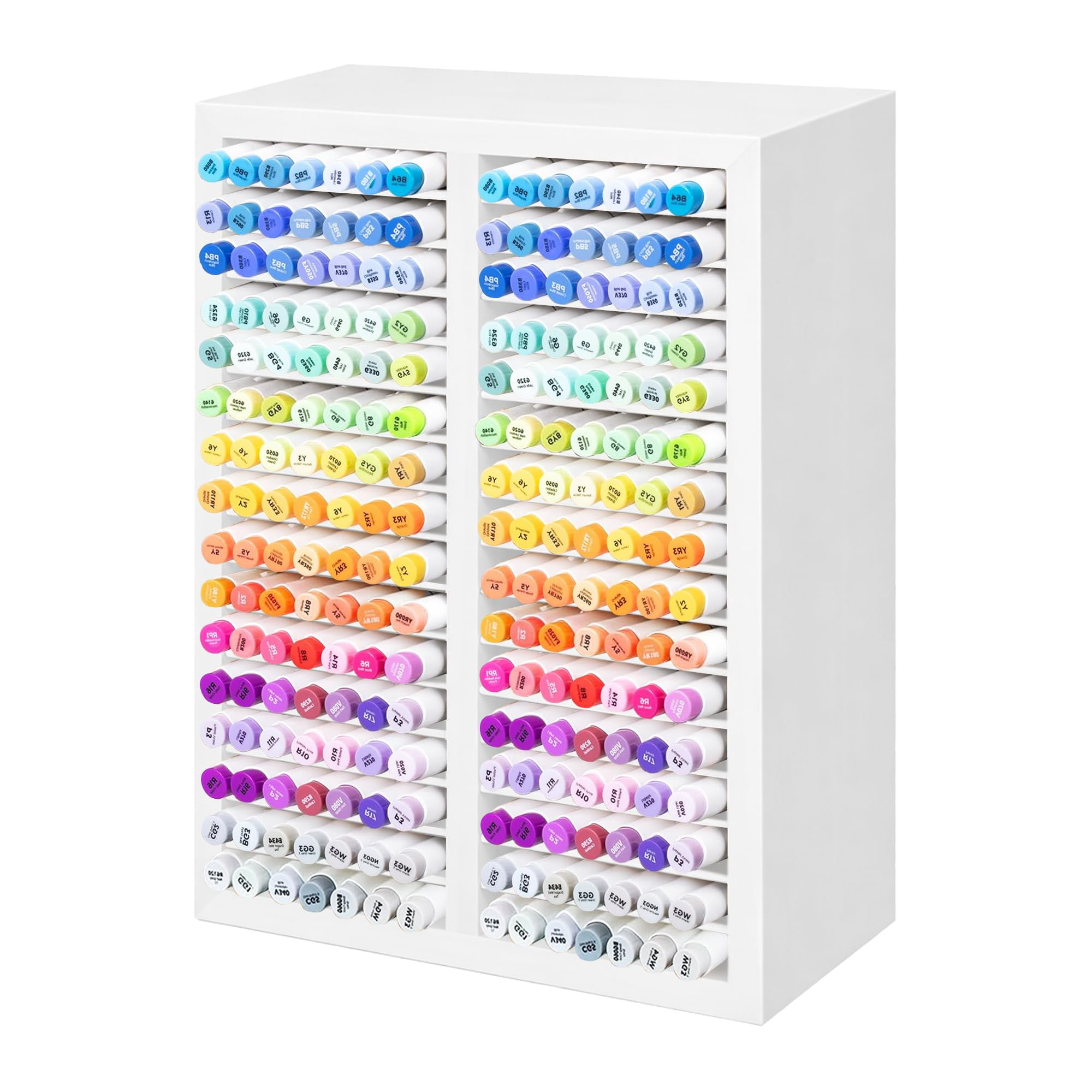 Marker Organizer For 224 Markers Wooden Holder With 32 Slots  Pens Pencils Art Supply Storage Desk Home Classroom Office Decor (white 15"x11"x5.2 ")