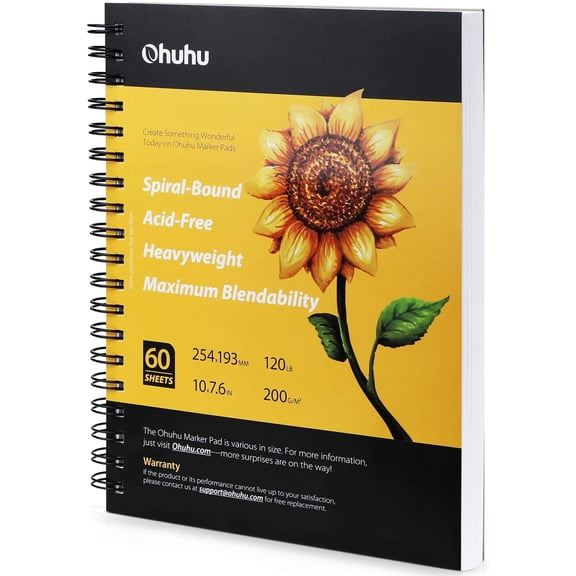 Marker Pads Art Sketchbook, 7.6"x10" Large Paper Size, 120LB/200GSM Heavy Smooth Drawing Papers, 60 Sheets/120 Pages, Spiral Bound Sketch Book for Alcohol Markers Christmas Gift