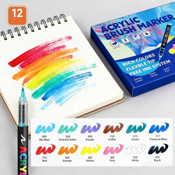 Marker Pen under $5! Kadlawus 12-Color Straight Liquid Soft Head Acrylic Marker Pen, Opaque Stackable Markers forchildren's Art, Special Art Markers forkids, 1ml Ink, Vibrant Colors for Drawing