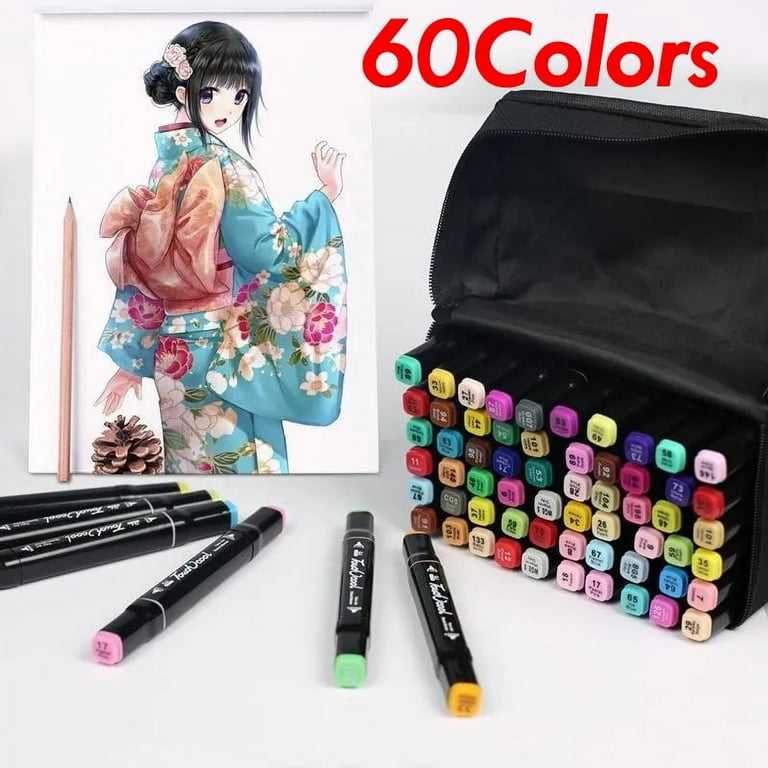 200 color touch smooth sketching markers blender liner pen double-sided  black marker in bag - AliExpress