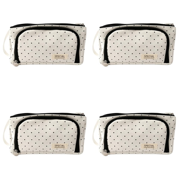 Marker Pen Bag Pencil Case for Women,Canvas Pen Bag,Big Capacity Pencil Pouch with 2 Compartments,Large Pencil Case,Multi-use Pencil Case,Rectangular Large Capacity Pouch,Black Polka Dot,4PCS