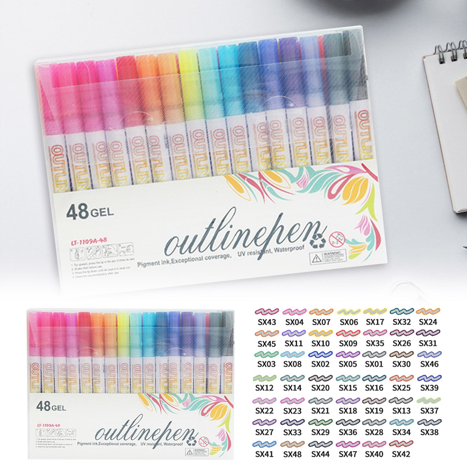 Marker Pen for Highlight, 2026 New Dual-Line Highlighter Outline Marker Set, Metallic Paint Markers for Black Paper Pens Glitter Markers Scrapbook Supplies (48 Color)