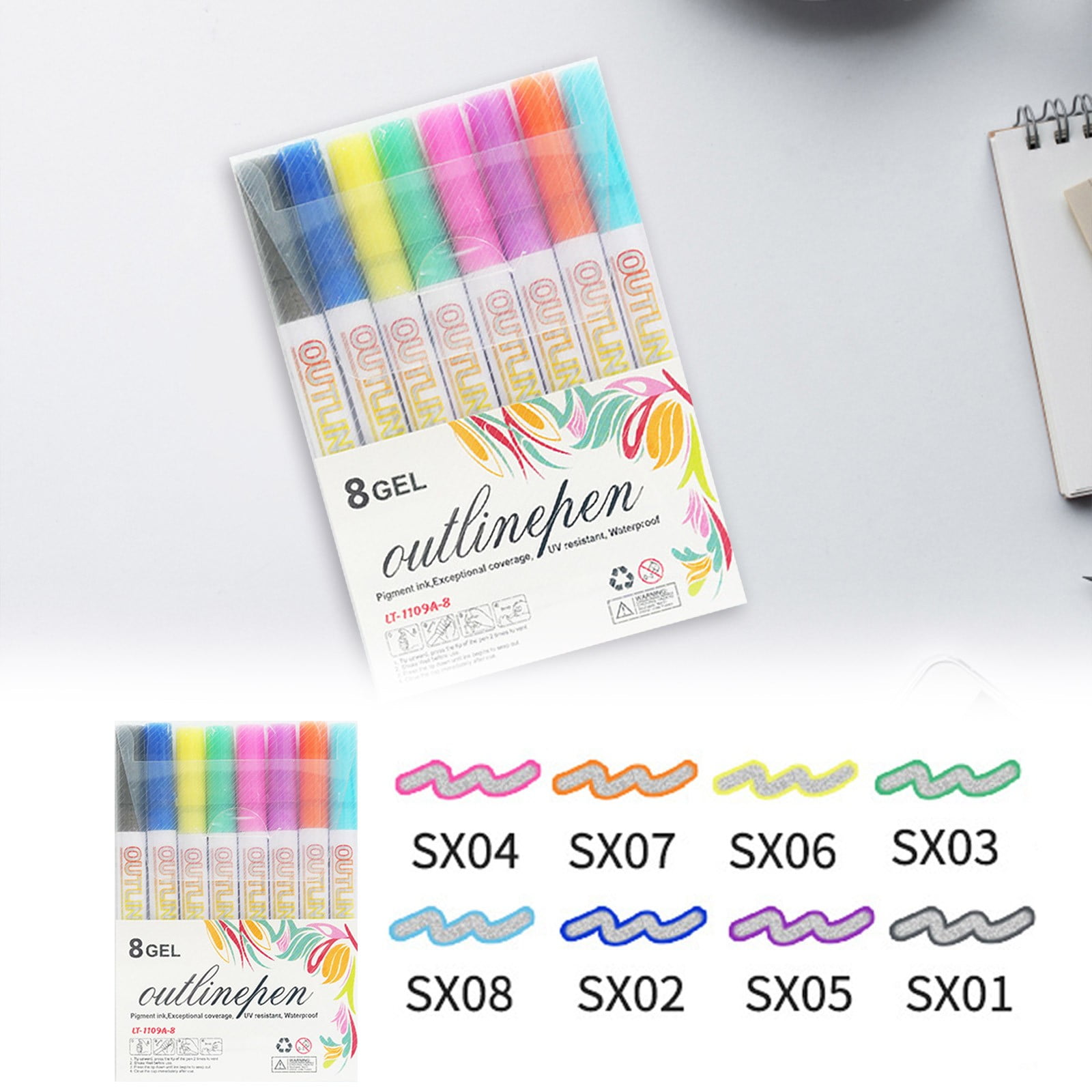 Marker Pen for Highlight, 2026 New Dual-Line Highlighter Outline Marker Set, Metallic Paint Markers for Black Paper Pens Glitter Markers Scrapbook Supplies (8 Color)