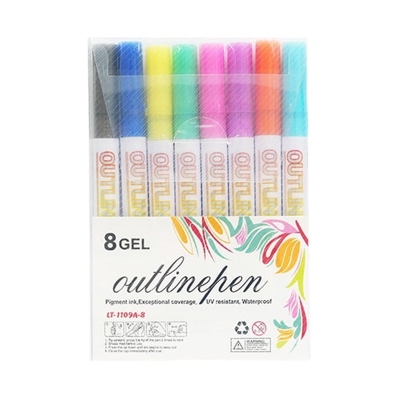 Marker Pen For Highlight, 2026 New Dual-Line Highlighter Outline Marker Set, Metallic Paint Markers For Black Paper Pens Glitter Markers Scrapbook Supplies (8 Color)