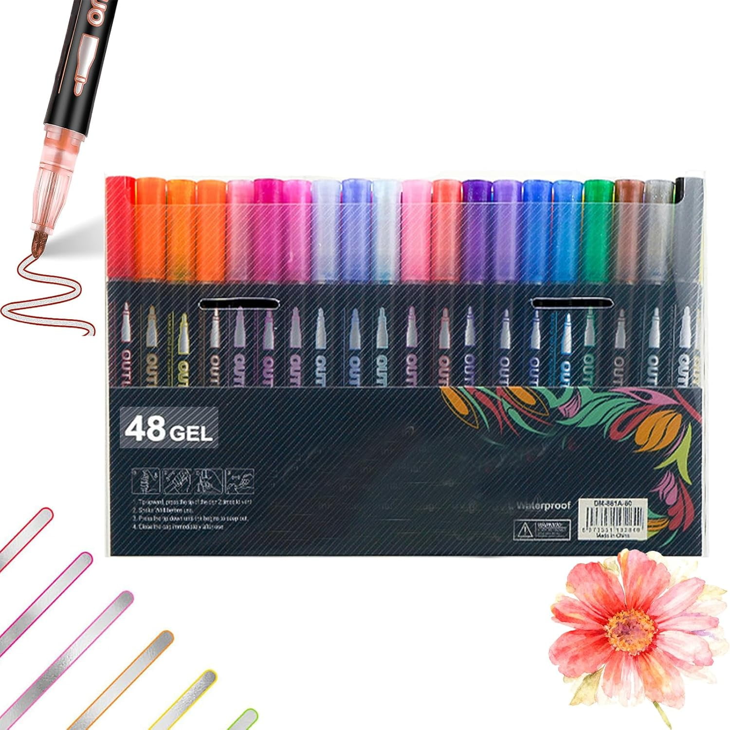 Marker Pen for Highlight, Outline Shimmer Markers Double Line Self-Outline Metallic Glitter Pens Super Squiggles Glitter Marker Set for Card Scrapbook Craft Arts Supplies