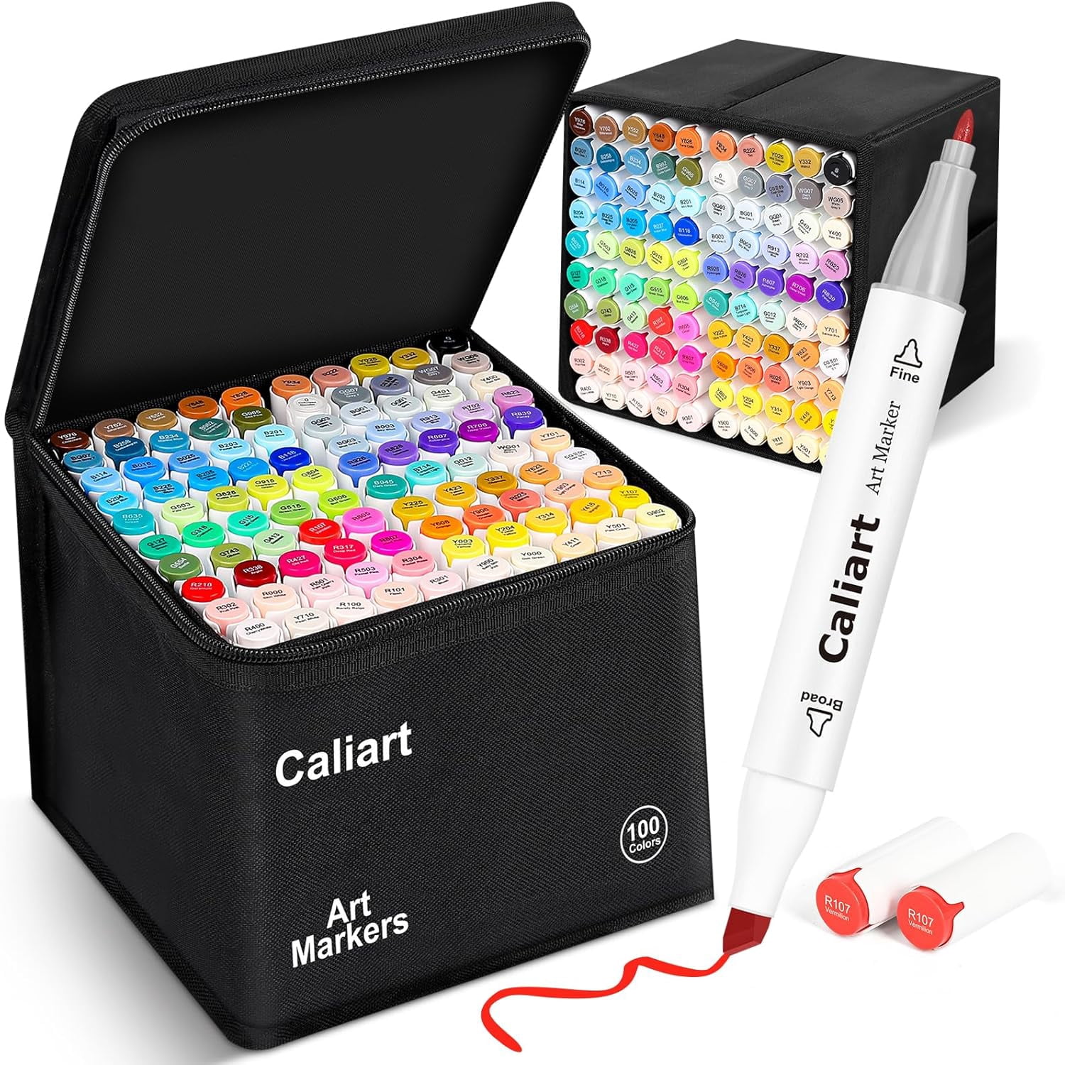 Markers, 100 Colors Dual Tip Art Markers Sketch Pens Permanent Alcohol Based, with Case for Adults Artists Drawing Illustration Sketching Coloring (White Barrel)