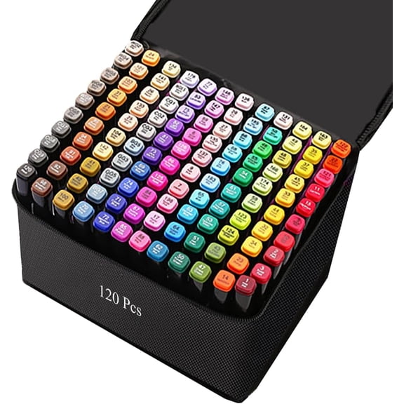 Markers, 120 Colors Art Drawing Markers Set for  Adults Dual Tip Permanent Sketch Markers, with Organizing Case