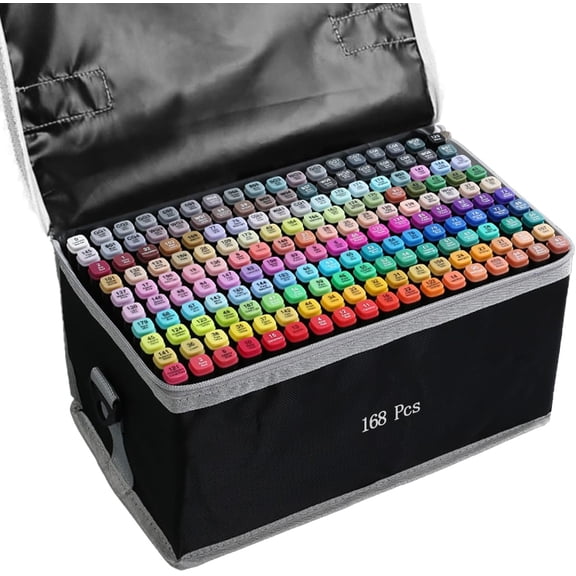 Markers, 168 Colors Art Drawing Set for , Dual Tip Permanent Sketch Markers with Organizing Case