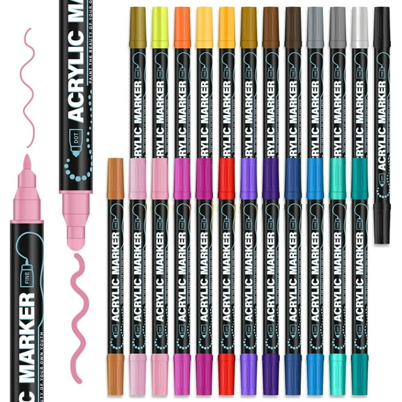 Markers, 24 Colors Dual Tip   Pens for Rock Painting, Fabric, , Canvas, Stone, Glass, Scrapbook, DIY Crafts & Art Supplies - Valentines Day Gifts for .