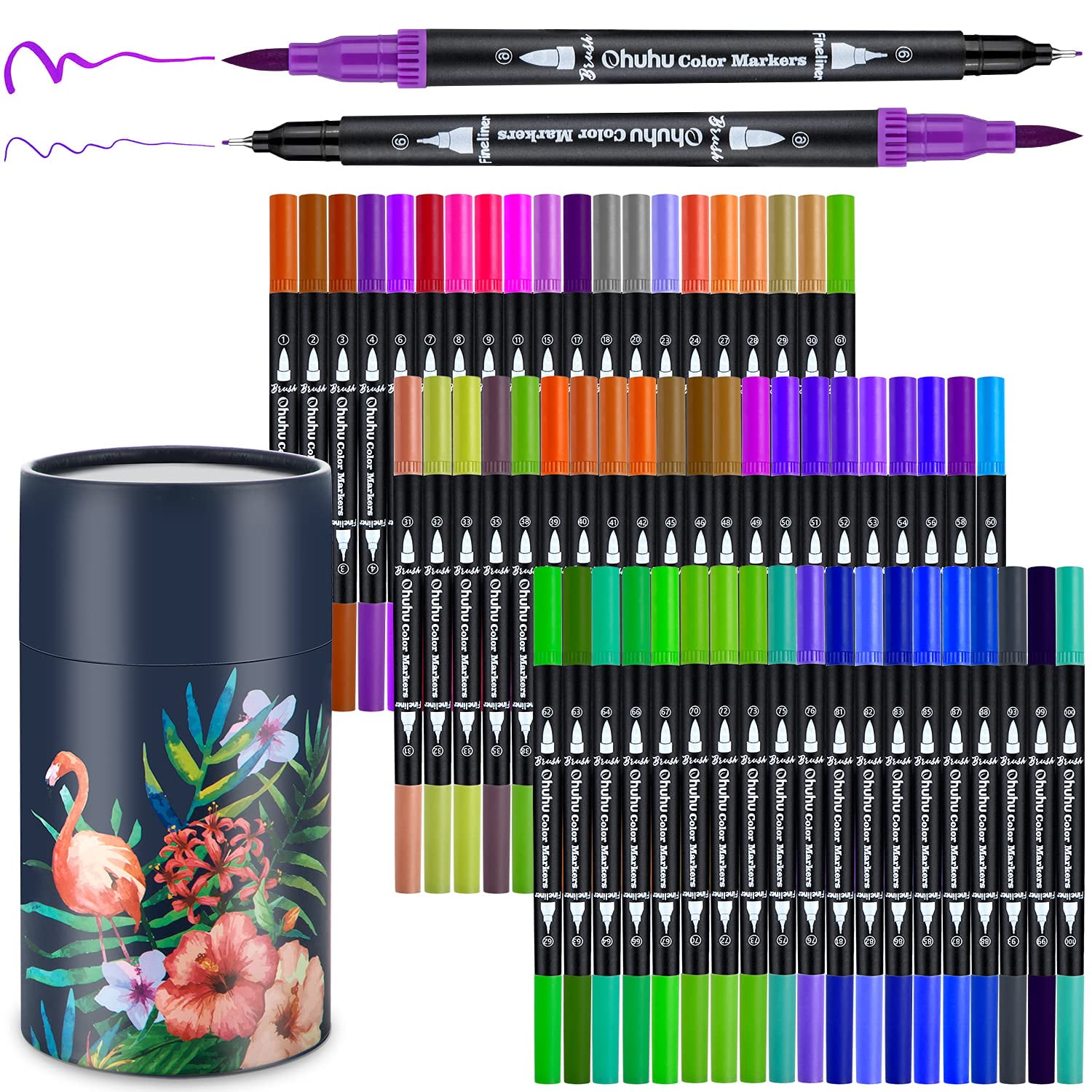 Markers for Adult Coloring, Ohuhu 60 Colors Art Marker Dual Brush Pens,  Fine & Brush Tip, Water Based Calligraphy Drawing Sketching Coloring Bullet