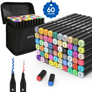 ASOVNXF Alcohol Based Art Markers,60 Colors Coloring Markers,Dual Tips Art Markers Sketch Pens Set with Carrying Case,Art Set Drawing Markers Pen, Art Supplies for Adults Coloring Painting, Sketching