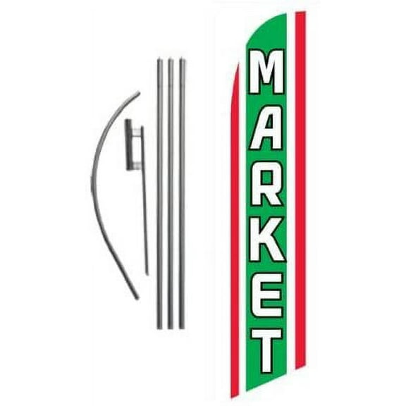 Market Advertising Feather Banner Swooper Flag Sign with Flag Pole Kit and Ground Stake