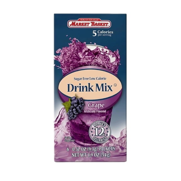 Market Basket Sugar Free Low Calorie Grape Drink Mix, 6 Packets, 1.9 oz
