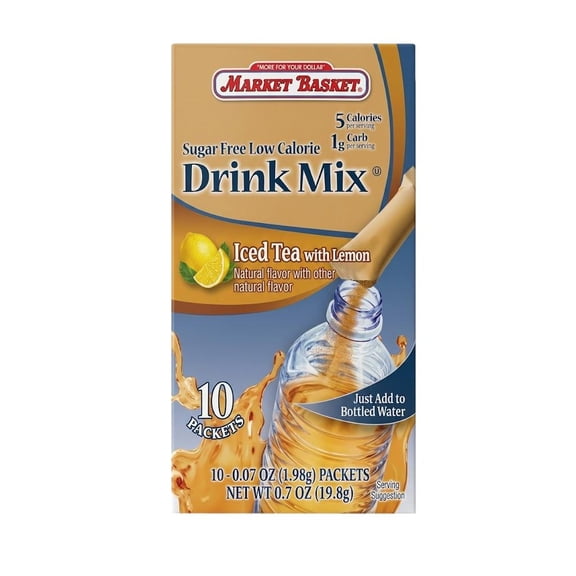 Market Basket Sugar Free Low Calorie Iced Tea with Lemon Drink Mix, 10 Packets, 0.7 oz