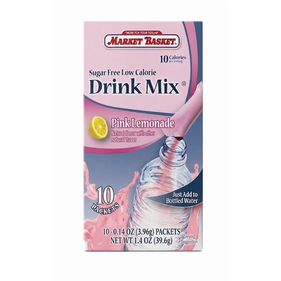 Market Basket Sugar Free Low Calorie Pink Lemonade Drink Mix, 10 Packets, 1.4 oz