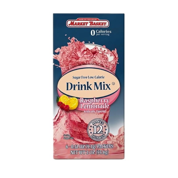 Market Basket Sugar Free Low Calorie Raspberry Lemonade Drink Mix, 6 Packets, 2 oz