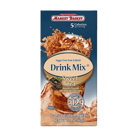 Market Basket Sugar Free Low Calorie Sweet Tea Drink Mix, 6 Packets, 2.2 oz
