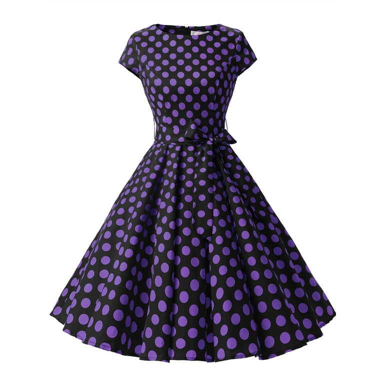  Women's Vintage Polka Dot Dress Retro 1950s Style Cap