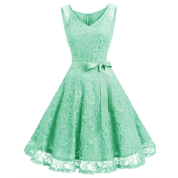 Market In The Box Women Floral Lace V Neck Sleeveless Bridemaid Party Dress