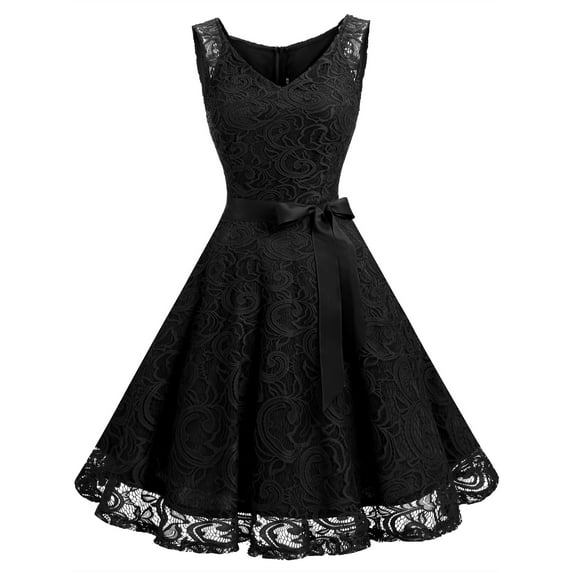 Market In The Box Women Floral Lace V Neck Sleeveless Bridemaid Party Dress