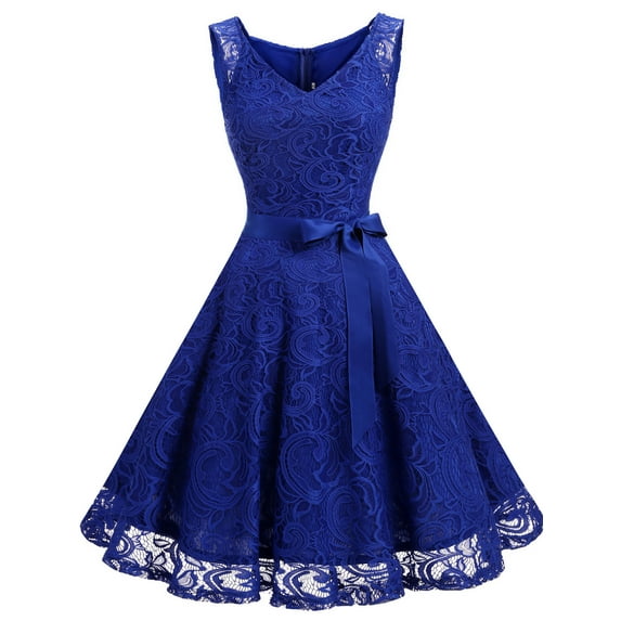 Market In The Box Women Floral Lace V Neck Sleeveless Bridemaid Party Dress