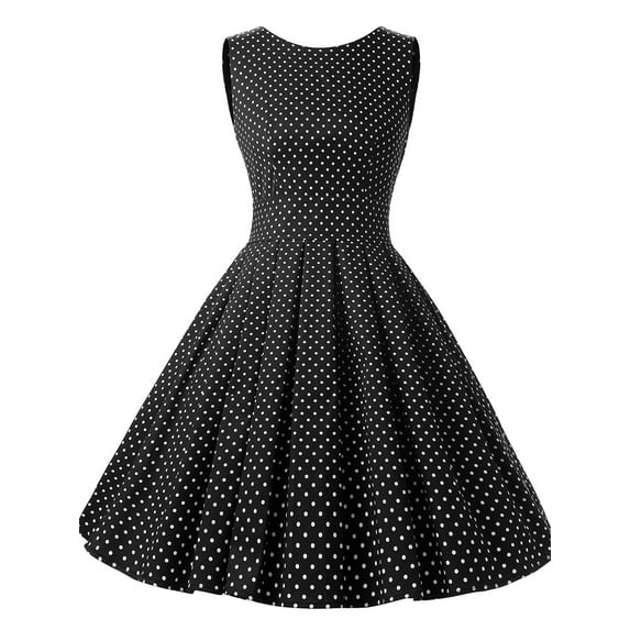 Market In The Box Women Polka Dot Vintage Dress 2003s Hepburn A Line Sleeveless Retro Rockabilly Prom Dress Swing Dress Cocktail Homecoming Dress