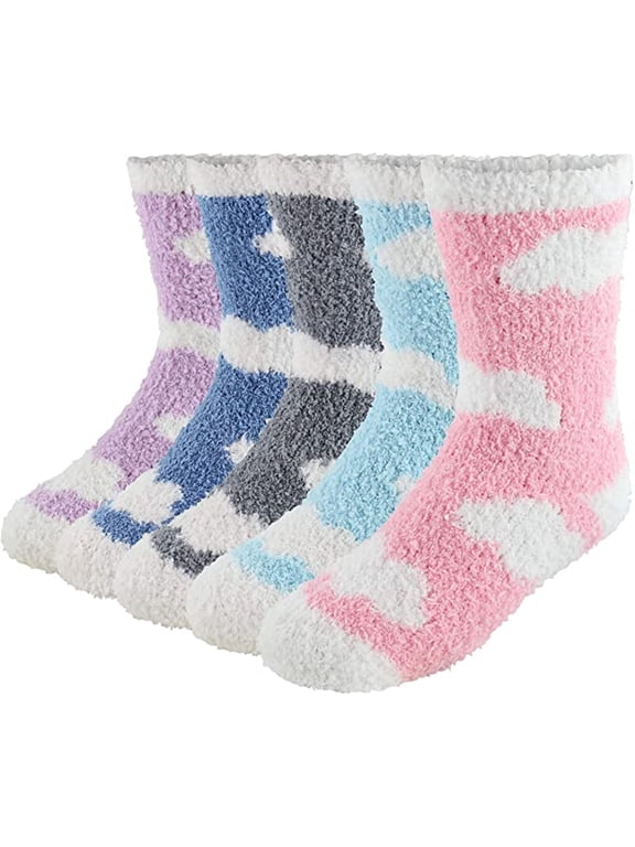 Adult Fuzzy Socks / Soft Cozy Crew Socks for Women - 5 Pairs