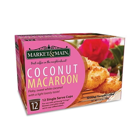 Market & Main Coconut Macaroon, Medium Roast, Single Serve One Cup Coffee Pods, 12 Count
