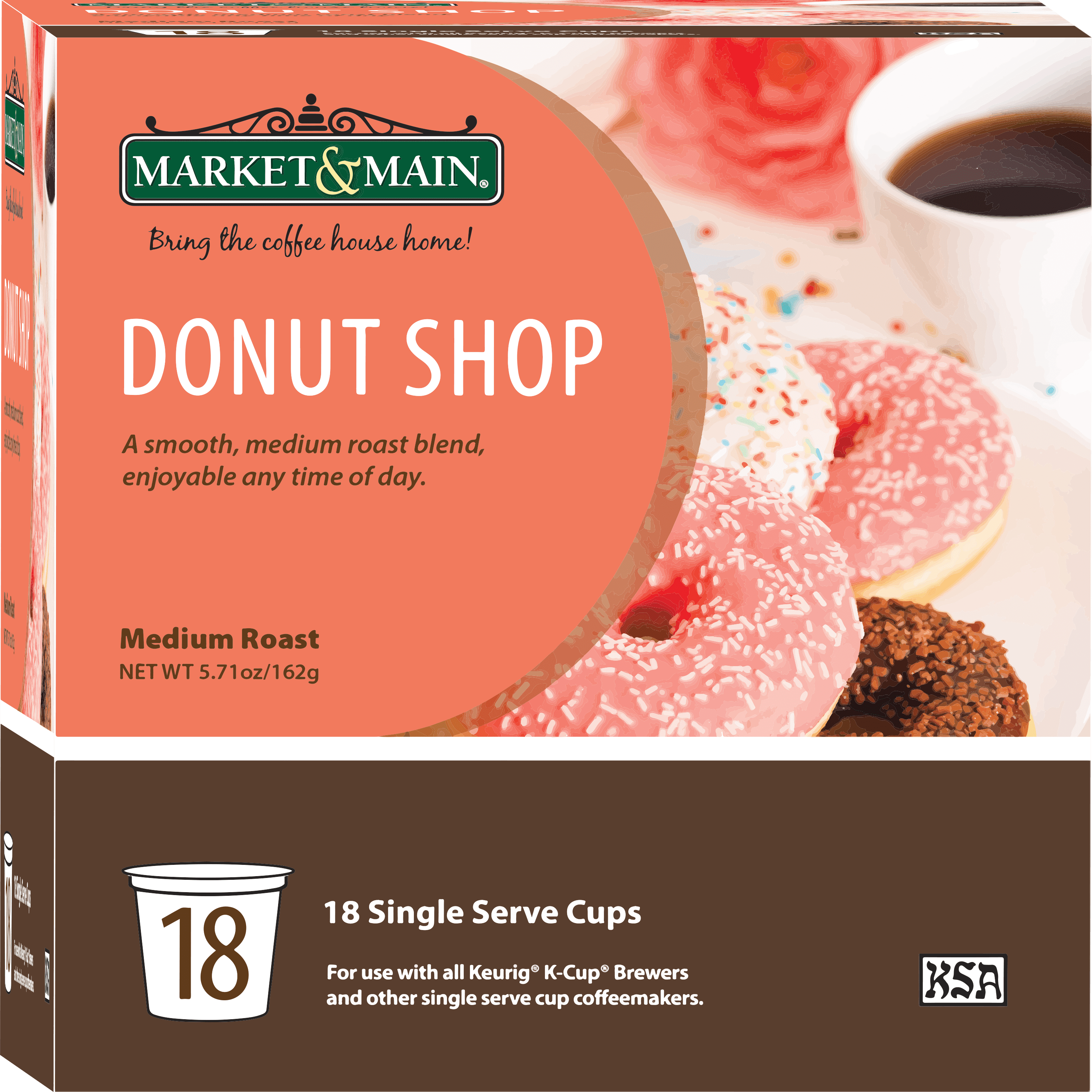 Market Main Coffee Donut Shop Medium Roast K Cups 18 Count