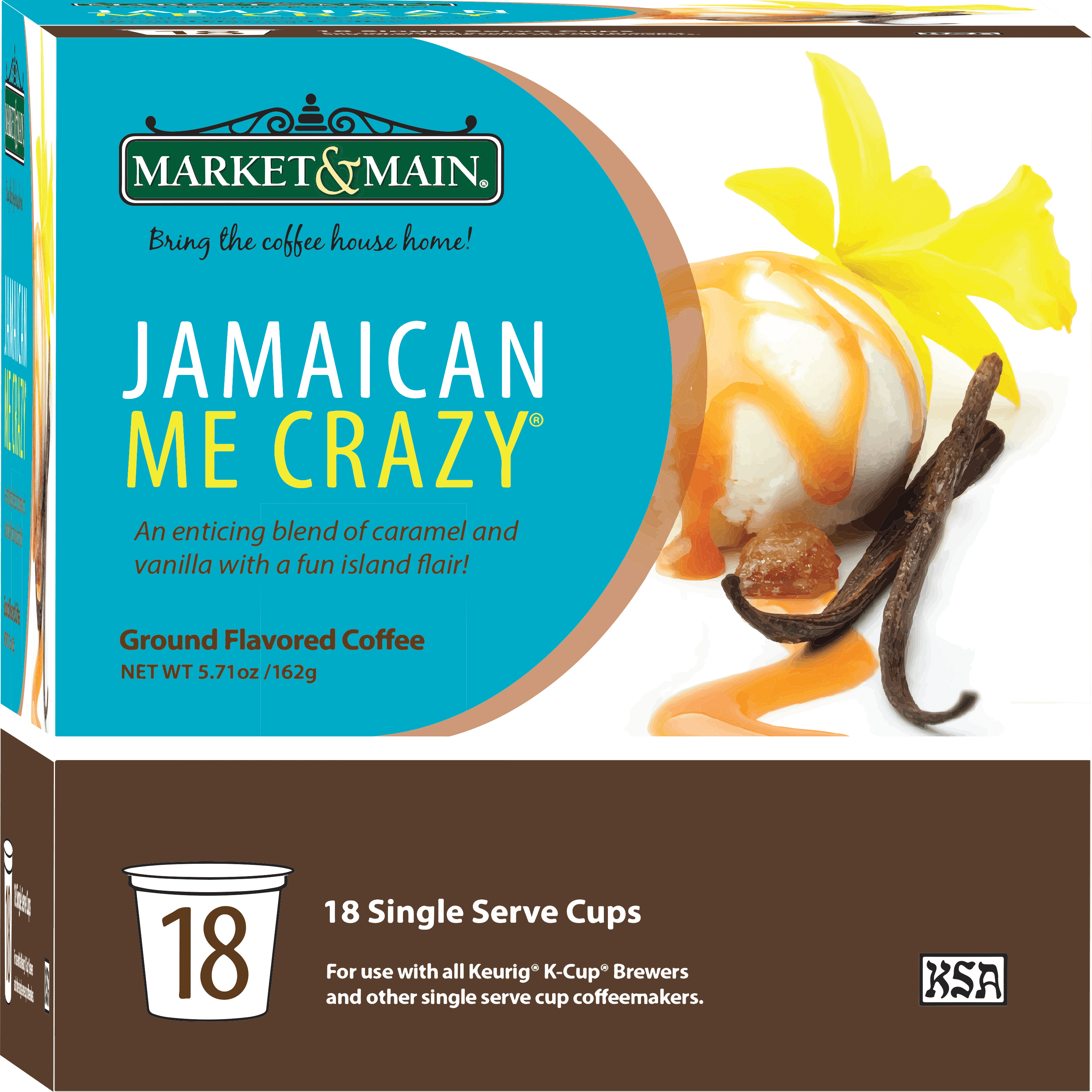 Market & Main Coffee, Jamaican Me Crazy, Medium Roast, K Cups, 18 Count