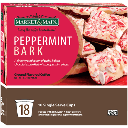 Market & Main Coffee, Peppermint Bark, Medium Roast, K Cups, 18 Count