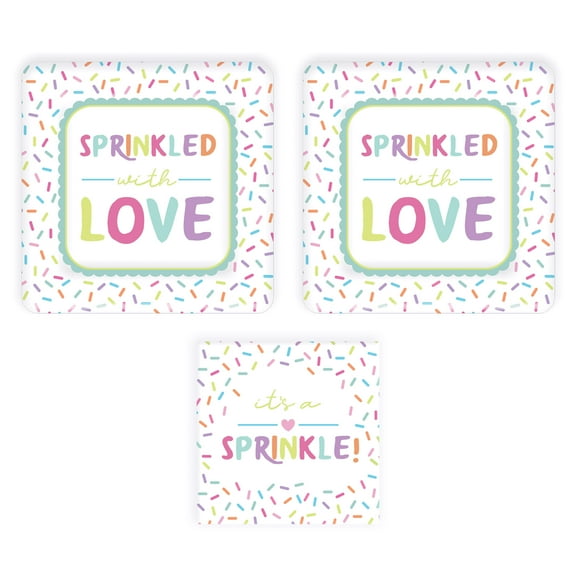 Market On Mainstreet Baby Sprinkle Paper Dessert Plates and Paper Beverage Napkins, 16 Plates and Napkins, Made in the USA