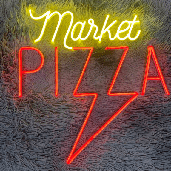 Market Pizza Neon Sign, Pizza Store, Shop Wall Decor