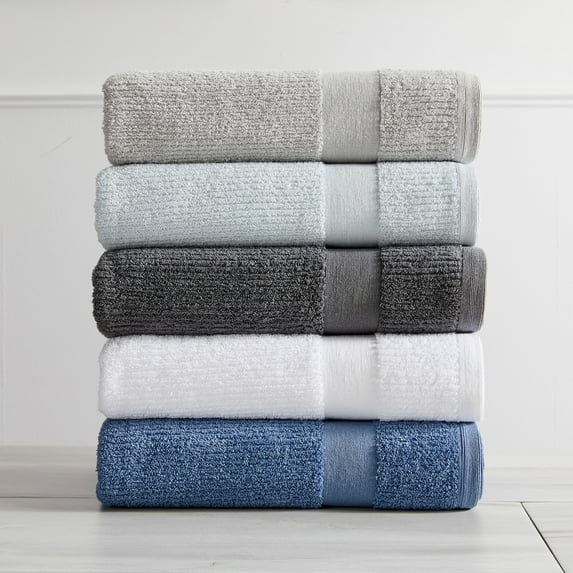 Market & Place 100% Cotton Ribbed 6-Piece Hand Towel Set, Light Grey